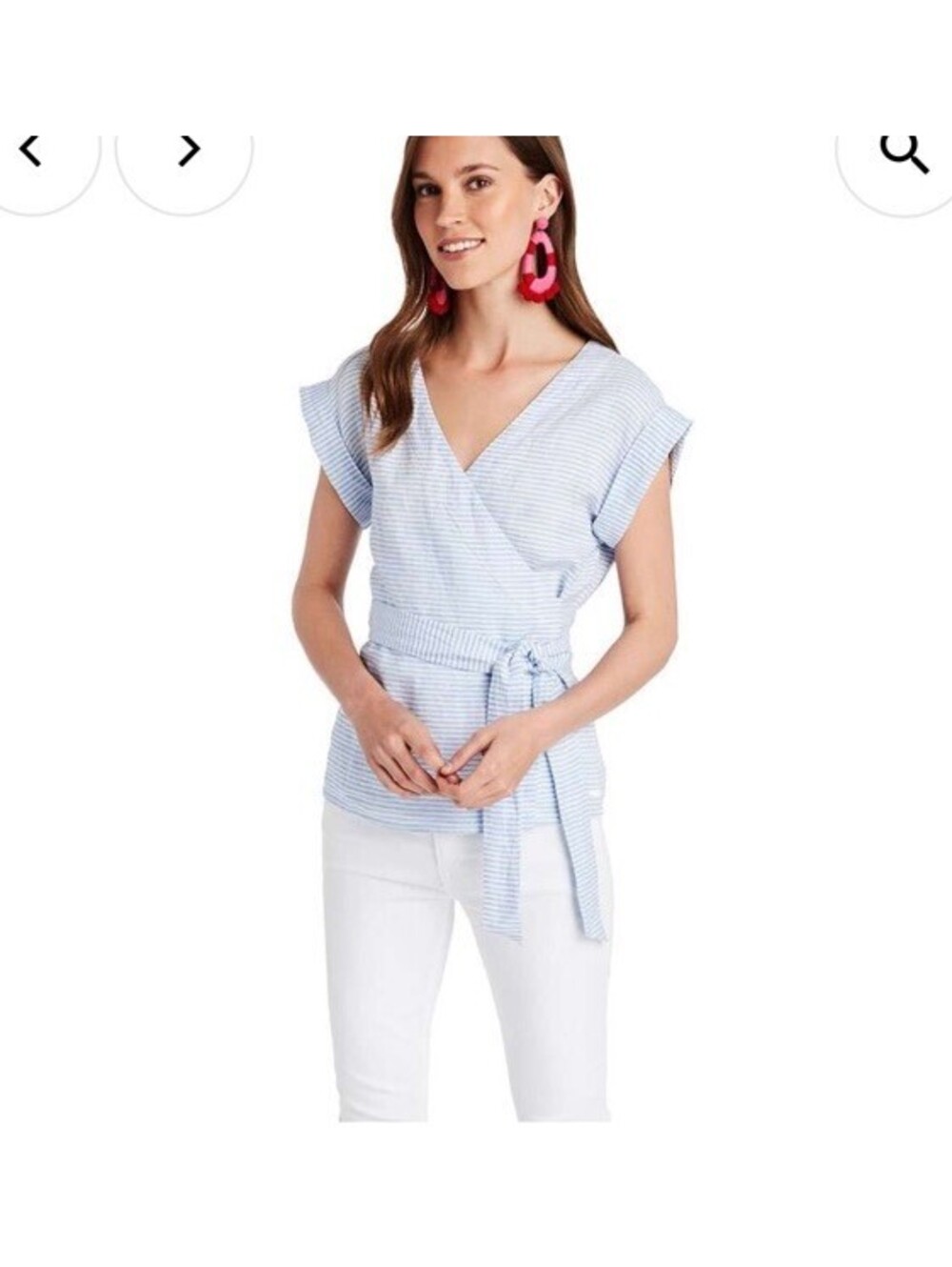 Vineyard Vines Blue Striped Linen Wrap Cap Sleeve Blouse. Size Small. Retail $90